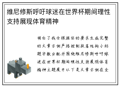 维尼修斯呼吁球迷在世界杯期间理性支持展现体育精神
